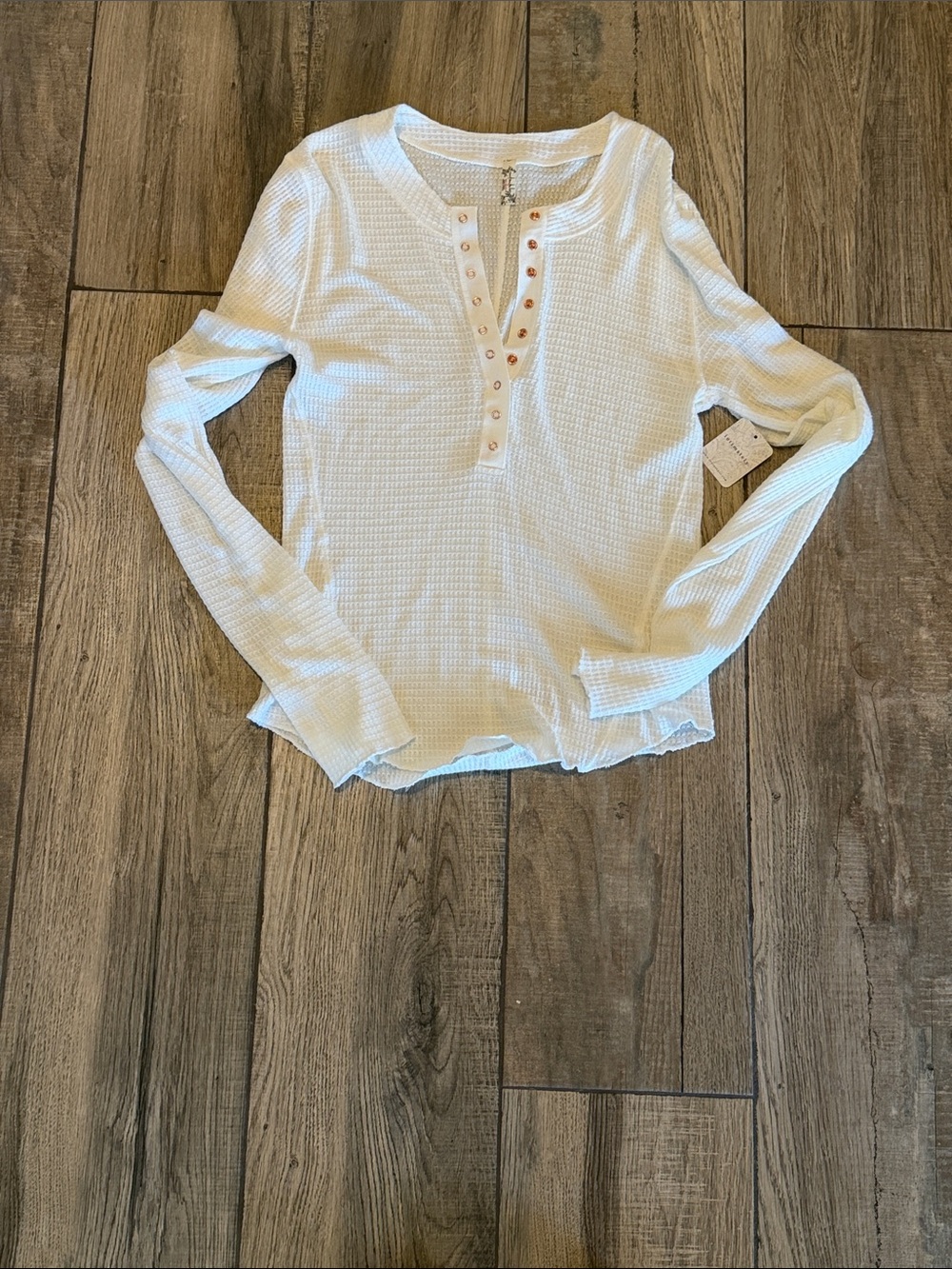 NWT White Waffle Henley Long Sleeve Top - Classic Casual